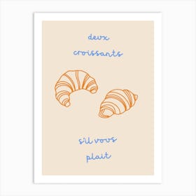 Two Croissants Please Blue & Orange Art Print