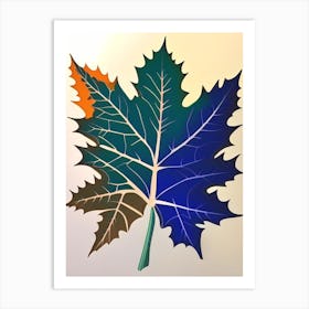Maple Leaf Colourful Abstract Linocut Art Print