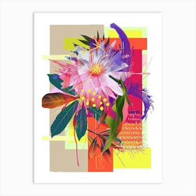 Asters 4 Neon Flower Collage Art Print