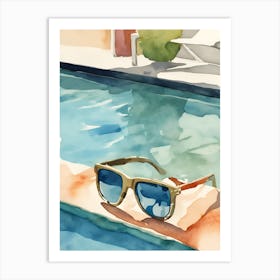 Glasses By the Pool Abstract Watercolor Art Print