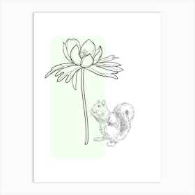 Squirrel And Flower Art Print