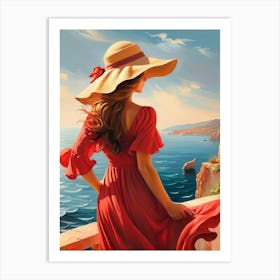 Woman in summer dress looking at the sea 12 Art Print