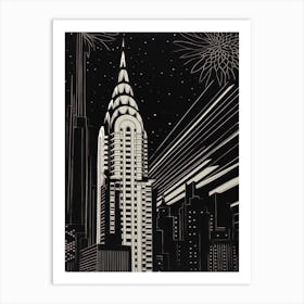 Chrysler Building New York City, United States Linocut Illustration Style 1 Art Print