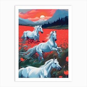 White Horses Red Poppies Art Print