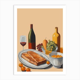 Salmon And Wine Art Print