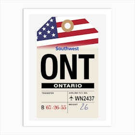 Ontario (ONT) California, USA Vintage Airline Luggage Tag Art Print