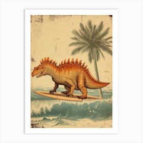 Vintage Ankylosaurus Dinosaur On A Surf Board Art Print