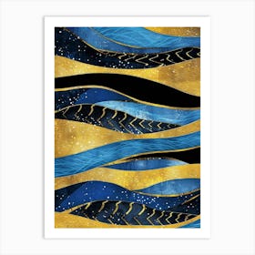 Blue And Gold Waves 5 Art Print