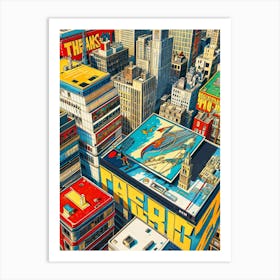 Abstract City Buildings Cartoon Aerial View Art Print