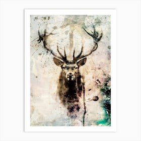 Poster Deer Stag Ink Illustration Art 02 Art Print