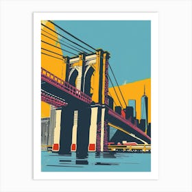 Brooklyn Bridge New York Colourful Silkscreen Illustration 1 Art Print