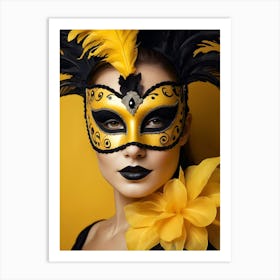 A Woman In A Carnival Mask, Yellow And Black (30) Art Print