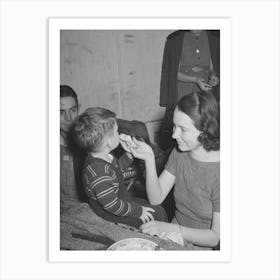 Farm Mother Feeding Pie To Her Son While The Father Watches, Pie Supper In Muskogee County, Oklahoma Art Print
