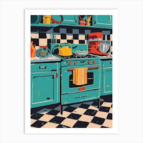 Retro Tiled Kitchen Illustration 2 Art Print