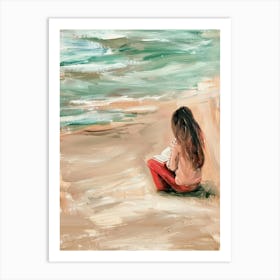 Girl Reading On The Beach Art Print