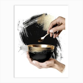 Gold And Black Bowl With Spoon Art Print