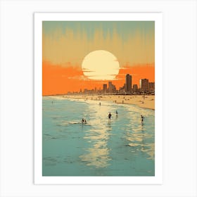A Drawing Of Surfers Paradise Beach Australia Orange Tones 2 Art Print