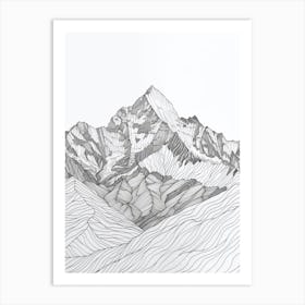 Annapurna Nepal Line Drawing 2 Art Print