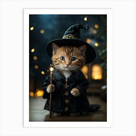 Cute Kitten In A Witch Costume Art Print