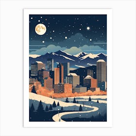 Winter Travel Night Illustration Denver Colorado 1 Art Print