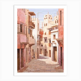 Essaouira Morocco 1 Vintage Pink Travel Illustration Art Print