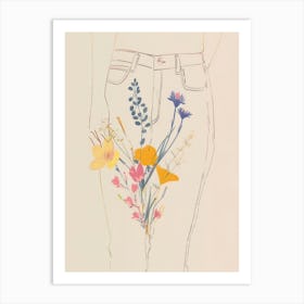 Floral Blue Jeans Line Art 8 Art Print