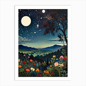 William Morris Moonlight Over The Mountains Art Print