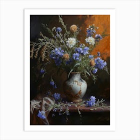 Baroque Floral Still Life Scabiosa 1 Art Print