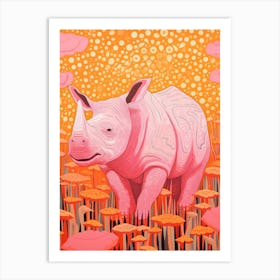 Wavy Lines Pink & Orange Dotty Rhino 2 Art Print