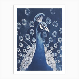 Peacock Linocut Inspired Portrait  Art Print