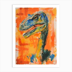 Orange Blue Abstract Dinosaur Portrait 2 Art Print
