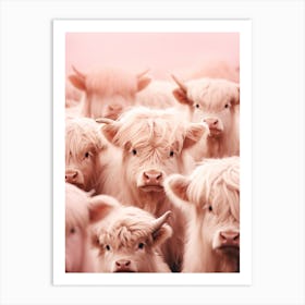 Heard Of Highland Cows Pink Realistic Photography 3 Art Print