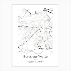 Bures Sur Yvette,France Minimalist Map Art Print