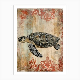Ornamental Wallpaper Inspired Sea Turtle 1 Art Print