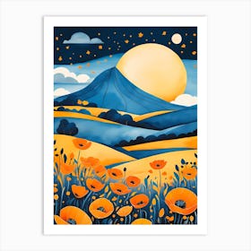 Cartoon Poppy Field Landscape Illustration (43) Art Print