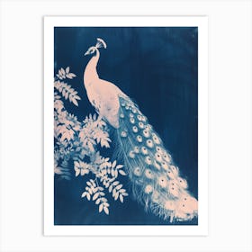 Peacock In The Leaves Cyanotype Inspired 2 Art Print