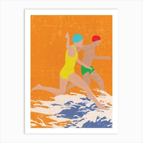 Running Swimmers (Orange) Art Print