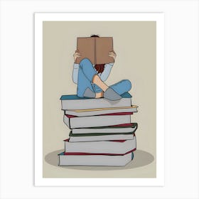 Illustration Of A Girl Reading A Book Art Print