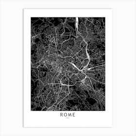 Rome Black And White Map Art Print