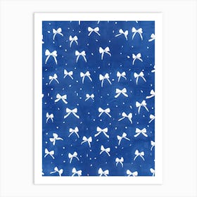 White And Blue Bows 7 Pattern Art Print