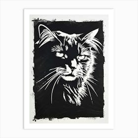 Laperm Cat Linocut Blockprint 1 Art Print