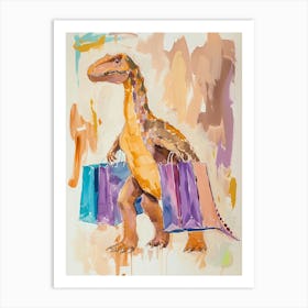 Dinosaur With Shopping Bags Pastel Brushstroke 3 Art Print