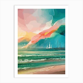 Sailboats On The Beach Art Print