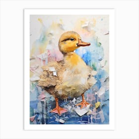Sweet Mixed Media Duckling Collage 1 Art Print