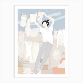 Illustration Of A Woman Hanging Clothes Art Print