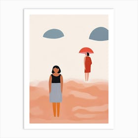 At The Beach Tiny People Illustration 1 Art Print