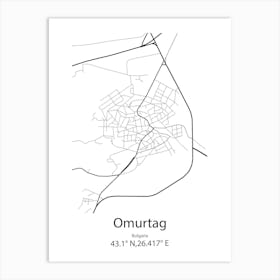 Omurtag,Bulgaria Minimalist Map Art Print