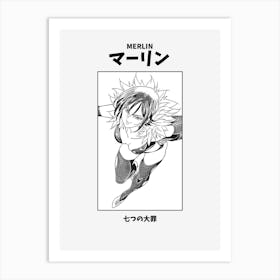 Merlin Nanatsu no Taisai Black and White Art Print