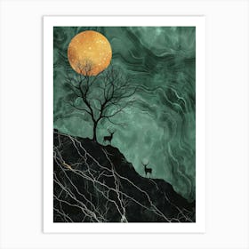 Deer In The Moonlight 4 Art Print