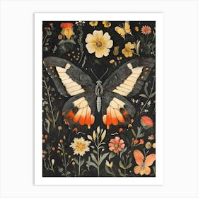 Butterfly And Flowers Art Print